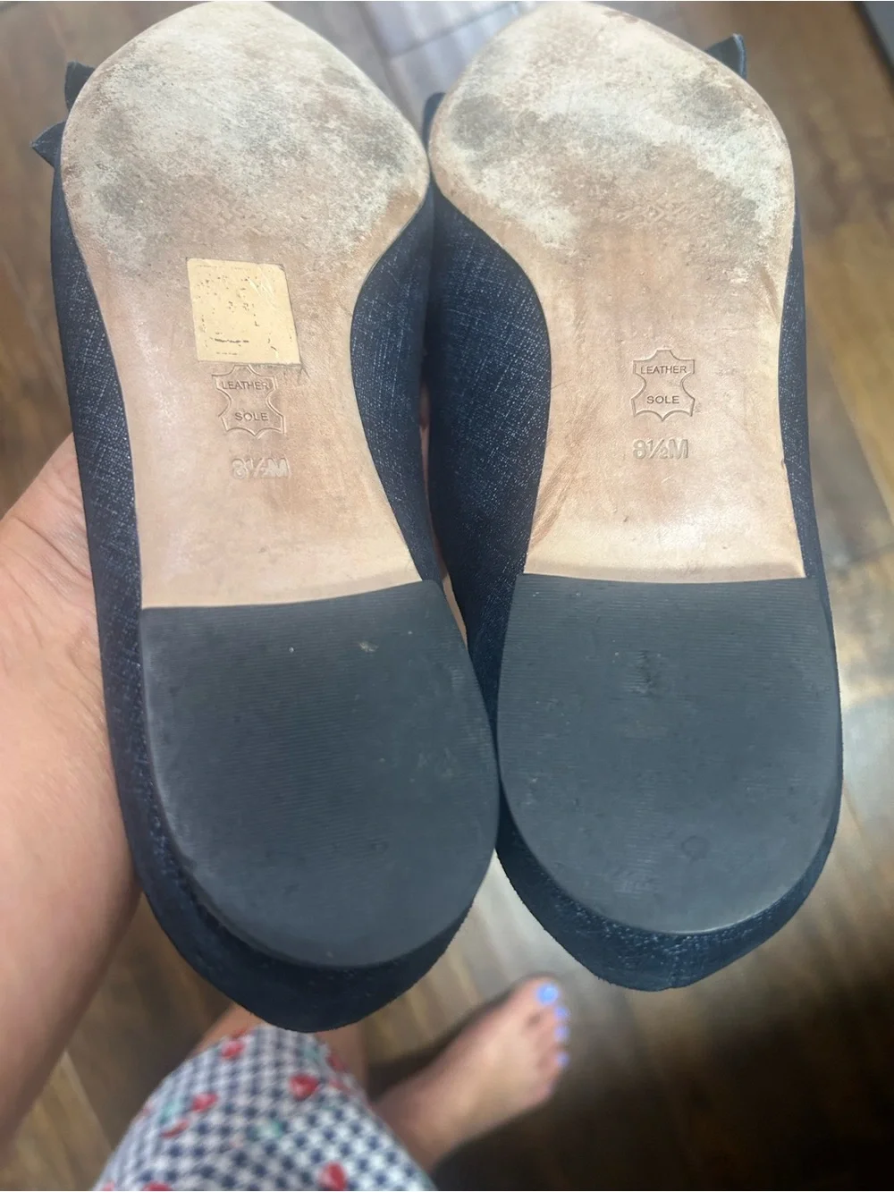 TORY BURCH  ROSALIND Navy denim printed suede ballet flats. Size 8.5M EUC